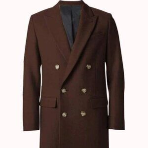Mens Double Breasted~Wide Peak Lapel 6buttons Dark Brown Dress Coat